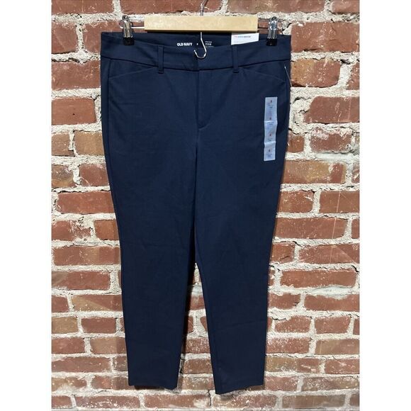 Old Navy Sz 8 Womens High Rise Pixie Chino Pants Navy Blue Stretch Pockets NWT - Picture 1 of 4